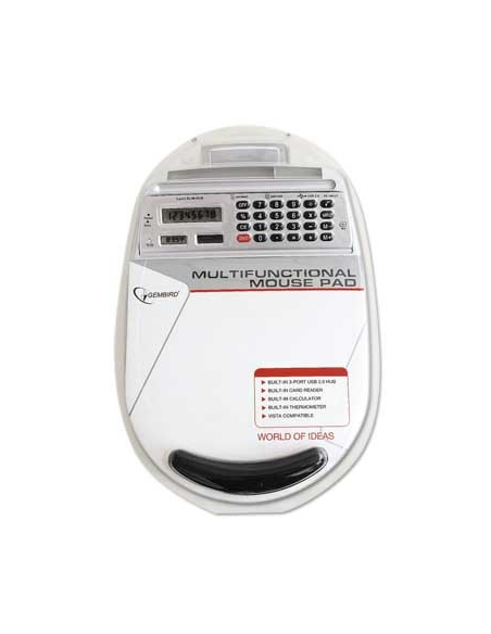 Alfombrilla ratón combinada 3x USB, lector tarjetas flash, calculadora y termómetro