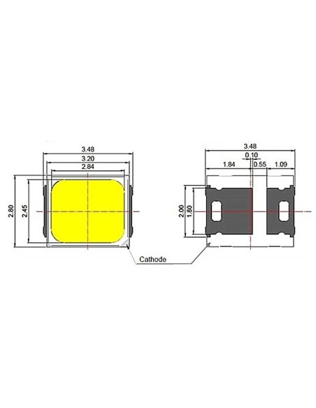 LED SMD 2835 2700K 94Lm 100mA 1W 9V