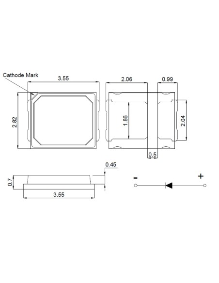 LED SMD 2835 4000K 107Lm 100mA 1W 9V