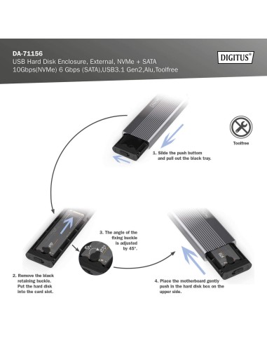 Caja externa USB M.2, SSD, NVMe + SATA, 10 Gbps (NVMe) 6 Gbps (SATA),USB3.1 Gen2
