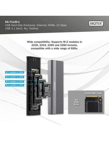 Caja externa USB M.2, SSD, NVMe , 10Gbps, USB 3.1 Gen2