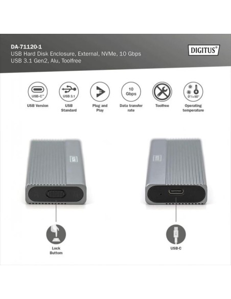 Caja externa USB M.2, SSD, NVMe , 10Gbps, USB 3.1 Gen2