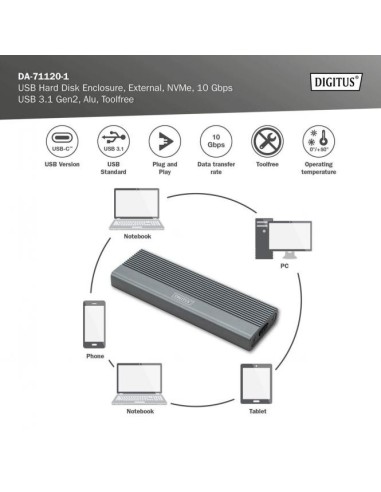 Caja externa USB M.2, SSD, NVMe , 10Gbps, USB 3.1 Gen2