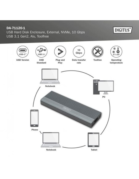 Caja externa USB M.2, SSD, NVMe , 10Gbps, USB 3.1 Gen2