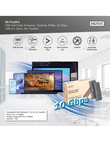 Caja externa USB M.2, SSD, NVMe , 10Gbps, USB 3.1 Gen2