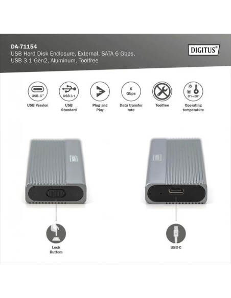 Carcasa para disco duro USB M.2, SSD, externa, SATA, 6 Gbps, USB 3.1 Gen2