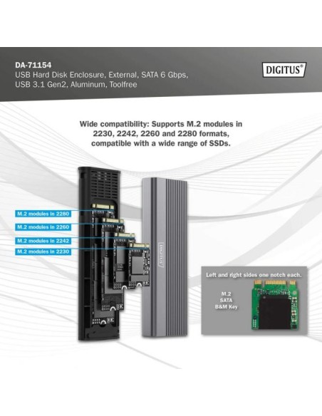 Carcasa para disco duro USB M.2, SSD, externa, SATA, 6 Gbps, USB 3.1 Gen2