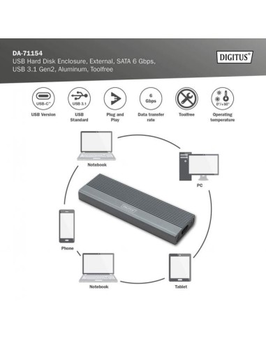 Carcasa para disco duro USB M.2, SSD, externa, SATA, 6 Gbps, USB 3.1 Gen2