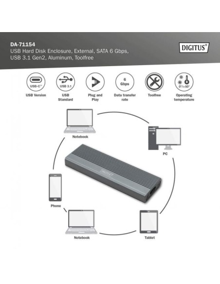 Carcasa para disco duro USB M.2, SSD, externa, SATA, 6 Gbps, USB 3.1 Gen2