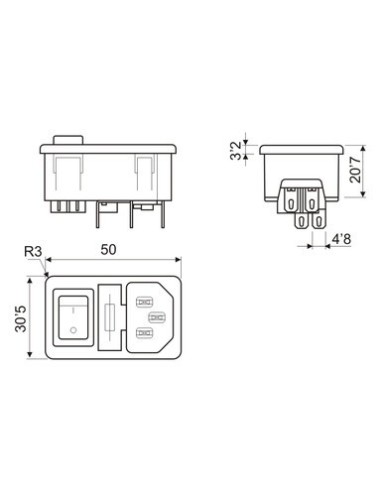 Base de conexión IEC 320 empotrable con fusible e interruptor