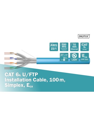 Cable de conexión U/FTP Cat.6A, 100 m, simplex, Eca