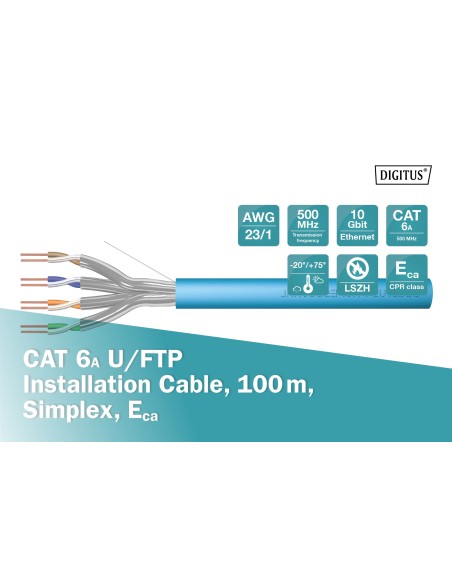 Cable de conexión U/FTP Cat.6A, 100 m, simplex, Eca