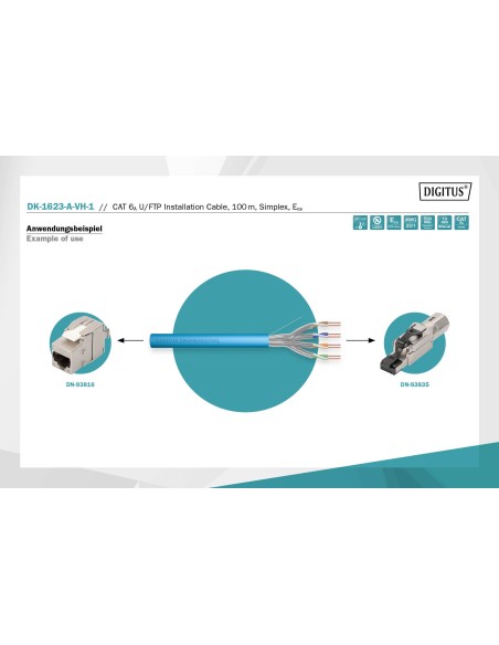 Cable de conexión U/FTP Cat.6A, 100 m, simplex, Eca