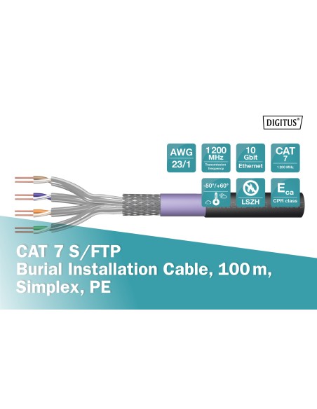 Cable subterráneo Cat.7 S/FTP, 100 m, Simplex, PE