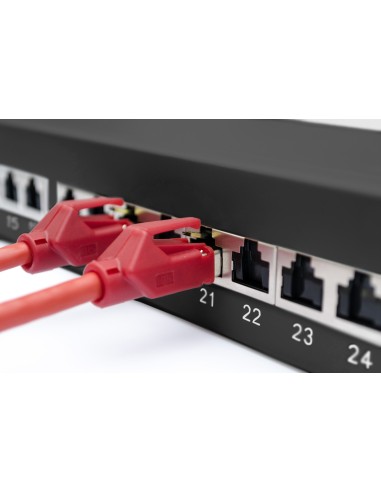 Patch Panel CAT 6A, blindado, 1U, 24 puertos, 8P8C, negro RAL 9005, 483 mm (19") / 482,6 x 44 x 109 mm