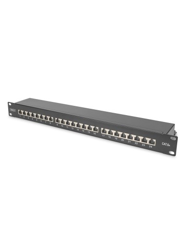 Patch Panel CAT 6A, blindado, 1U, 24 puertos, 8P8C, negro RAL 9005, 483 mm (19") / 482,6 x 44 x 109 mm