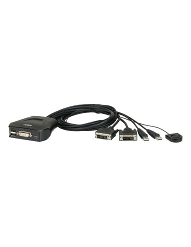 Switch KVM formato cable DVI USB de 2 puertos con selector remoto de puerto