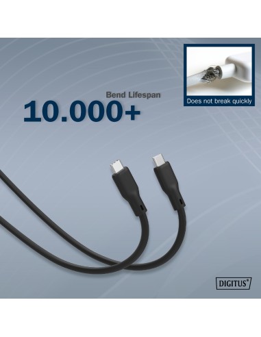 Cable USB de silicona, USB 20 Gbps, 2 m, negro