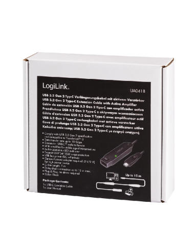 Cable USB-C/M a USB-C/H, amplificador, 5 m