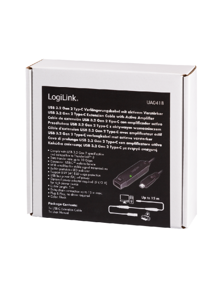 Cable USB-C/M a USB-C/H, amplificador, 5 m