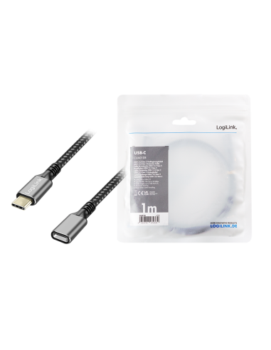 Cable USB-C/M a USB-C/H, PD, aluminio, 1 m