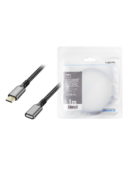 Cable USB-C/M a USB-C/H, PD, aluminio, 1 m