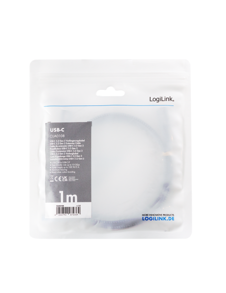 Cable USB-C/M a USB-C/H, PD, aluminio, 1 m