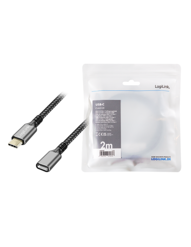 Cable USB-C/M a USB-C/H, PD, aluminio, 2 m