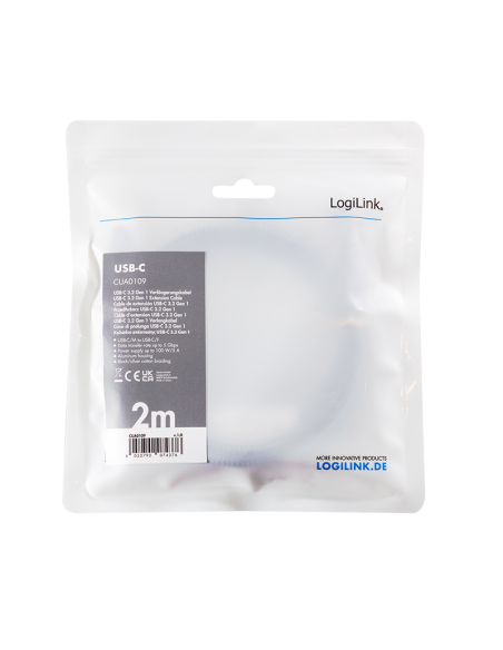 Cable USB-C/M a USB-C/H, PD, aluminio, 2 m