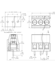 REGLETA 2 CTS. 5.08mm 17A 2.5mm² H:14mm PCB APILABLE 2