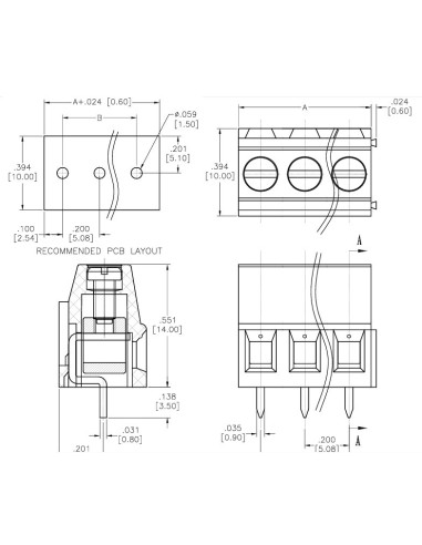 REGLETA 3 CTS. 5.08mm 17A 2.5mm² H:14mm PCB  APILABLE