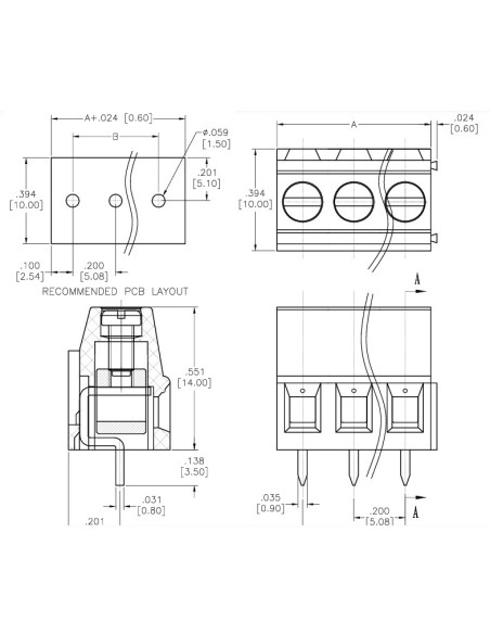 REGLETA 3 CTS. 5.08mm 17A 2.5mm² H:14mm PCB  APILABLE