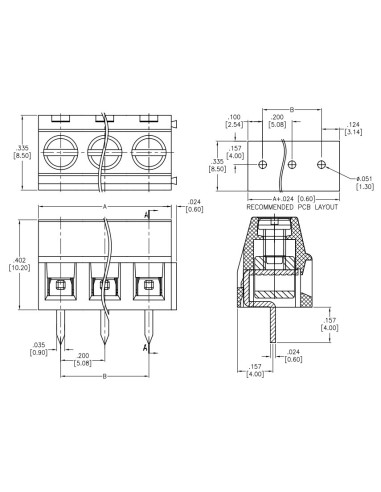 REGLETA 2 CTS. 5.08mm PCB 8A 1.5mm² H:10mm APILABLE