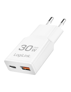 Cargador GaN con dos puertos USB-C/A, 30 W,