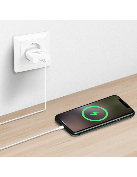 Cargador USB-C GaN (PD), 30 W, blanco