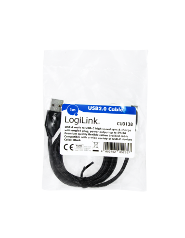 Cable USB-C, C/M (90°) a USB-A/M, 1 m