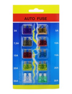 BOLSA DE 10 FUSIBLES DE LAMINA 3A -30A