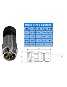CONECTOR MACHO AEREO 3-PINS T-10 SIN RACOR 10A 280V - PROLONGADOR 2