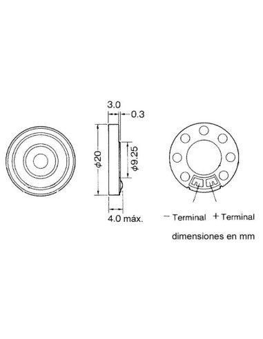 ALTAVOZ 8Ω 0.1W Ø 20mm 0.78" 3KHZ DINAMICO COMPACTO