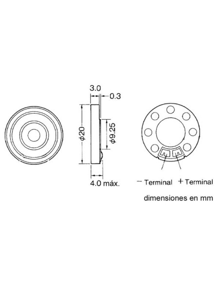 ALTAVOZ 8Ω 0.1W Ø 20mm 0.78" 3KHZ DINAMICO COMPACTO