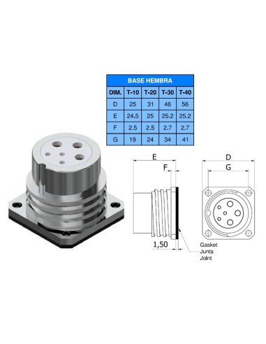BASE HEMBRA T-20 8-PINS 10A 270V÷1400V SIN RACOR