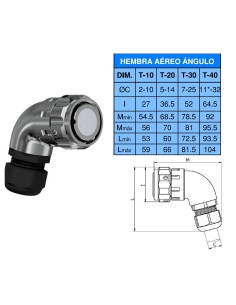 CONECTOR HEMBRA AEREO CODO 4-PINS T-10 CON RACOR 10A 280V 2