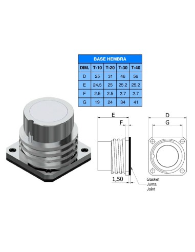 BASE HEMBRA T-10 9 CTS. "SIN PINS" 10A 280V SIN RACOR