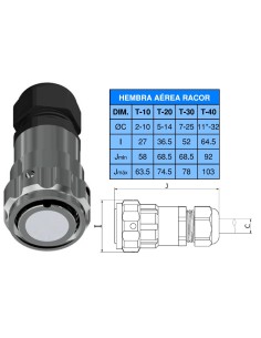 CONECTOR HEMBRA AEREO 9-CTS. T-10 "SIN PINS" CON RACOR 10A 280V 2