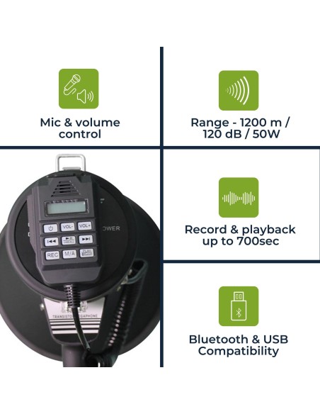Megáfono de 50 W con sirena incorporada