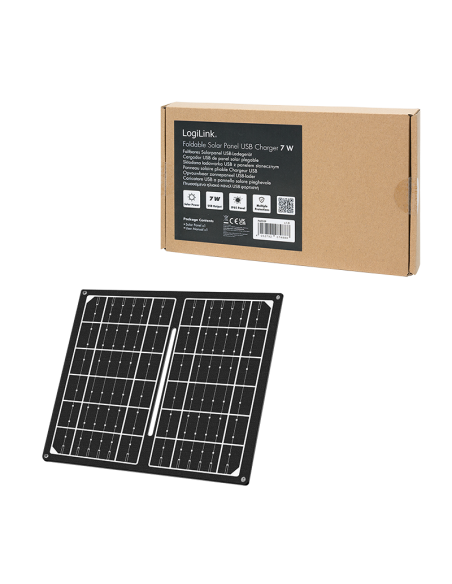 Cargador USB con panel solar plegable, 1x USB-A, 7 W, IP65