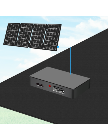Cargador USB con panel solar plegable, 1x USB-A, 1x USB-C, 15W, IP65