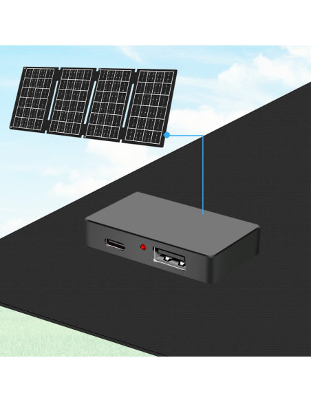Cargador USB con panel solar plegable, 1x USB-A, 1x USB-C, 15W, IP65