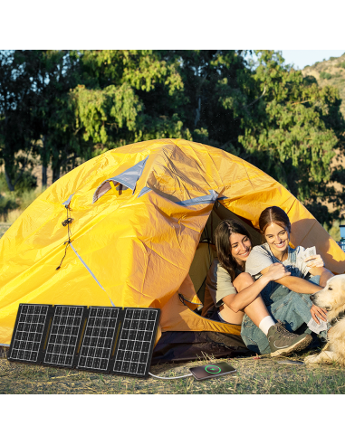 Cargador USB con panel solar plegable, 1x USB-A, 1x USB-C, 15W, IP65