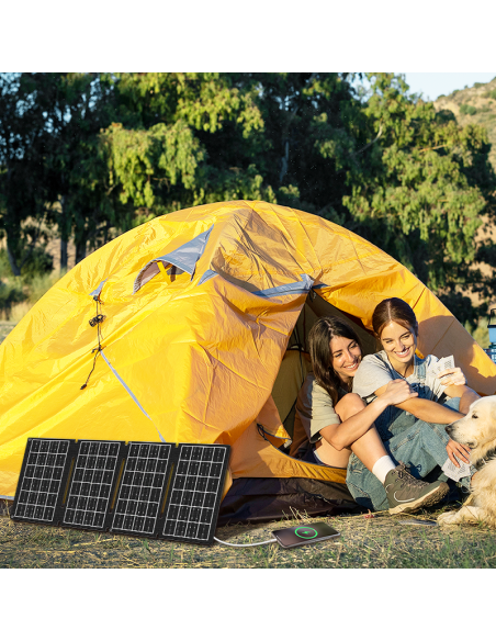 Cargador USB con panel solar plegable, 1x USB-A, 1x USB-C, 15W, IP65